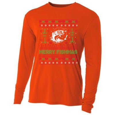 Ugly Fishing Christmas Bass Fish Merry Fishmas Funny Gift Cooling Performance Long Sleeve Crew