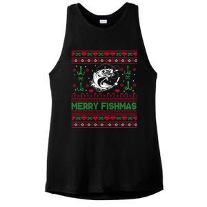 Ugly Fishing Christmas Bass Fish Merry Fishmas Funny Gift Ladies PosiCharge Tri-Blend Wicking Tank