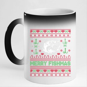 Ugly Fishing Christmas Bass Fish Merry Fishmas Funny Gift 11oz Black Color Changing Mug