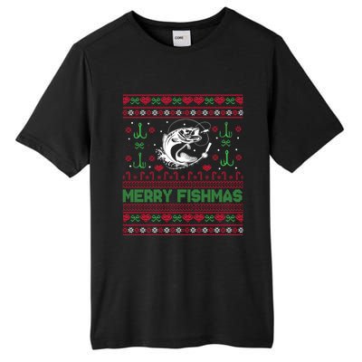 Ugly Fishing Christmas Bass Fish Merry Fishmas Funny Gift Tall Fusion ChromaSoft Performance T-Shirt