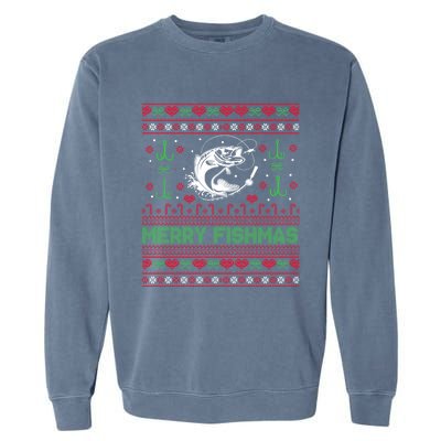 Ugly Fishing Christmas Bass Fish Merry Fishmas Funny Gift Garment-Dyed Sweatshirt