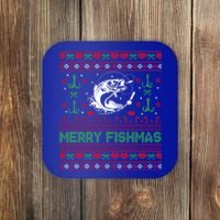 Ugly Fishing Christmas Bass Fish Merry Fishmas Funny Gift Coaster