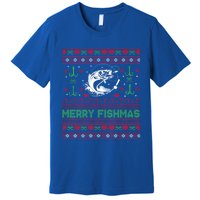 Ugly Fishing Christmas Bass Fish Merry Fishmas Funny Gift Premium T-Shirt