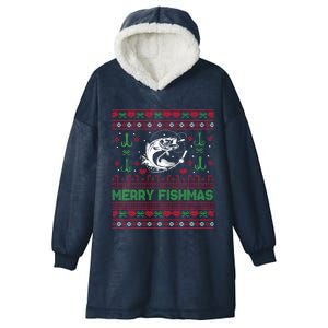 Ugly Fishing Christmas Bass Fish Merry Fishmas Funny Gift Hooded Wearable Blanket