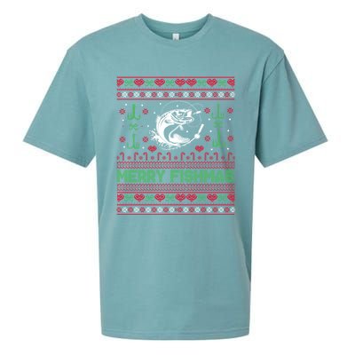 Ugly Fishing Christmas Bass Fish Merry Fishmas Funny Gift Sueded Cloud Jersey T-Shirt