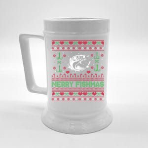 Ugly Fishing Christmas Bass Fish Merry Fishmas Funny Gift Beer Stein