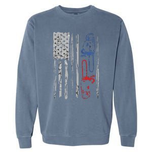 US FLAG CHAINSAW Lumberjack Logger Lumber Gift Tee Garment-Dyed Sweatshirt