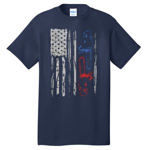 US FLAG CHAINSAW Lumberjack Logger Lumber Gift Tee Tall T-Shirt