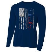 US FLAG CHAINSAW Lumberjack Logger Lumber Gift Tee Cooling Performance Long Sleeve Crew