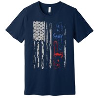 US FLAG CHAINSAW Lumberjack Logger Lumber Gift Tee Premium T-Shirt