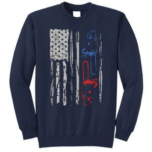 US FLAG CHAINSAW Lumberjack Logger Lumber Gift Tee Tall Sweatshirt