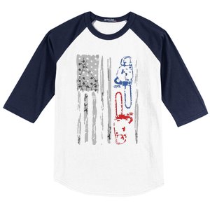 US FLAG CHAINSAW Lumberjack Logger Lumber Gift Tee Baseball Sleeve Shirt