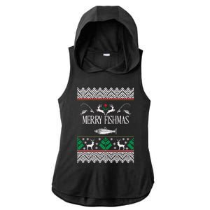 Ugly Fishing Christmas Bass Fish Merry Fishmas Funny Gift Ladies PosiCharge Tri-Blend Wicking Draft Hoodie Tank