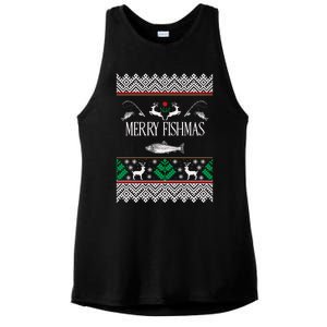 Ugly Fishing Christmas Bass Fish Merry Fishmas Funny Gift Ladies PosiCharge Tri-Blend Wicking Tank