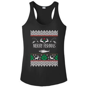 Ugly Fishing Christmas Bass Fish Merry Fishmas Funny Gift Ladies PosiCharge Competitor Racerback Tank