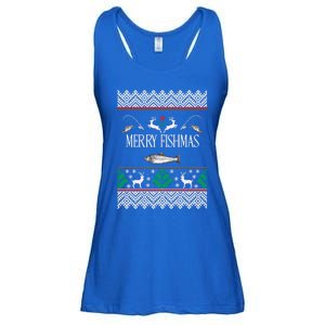 Ugly Fishing Christmas Bass Fish Merry Fishmas Funny Gift Ladies Essential Flowy Tank