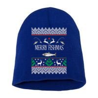 Ugly Fishing Christmas Bass Fish Merry Fishmas Funny Gift Short Acrylic Beanie