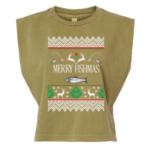 Ugly Fishing Christmas Bass Fish Merry Fishmas Funny Gift Garment-Dyed Women's Muscle Tee