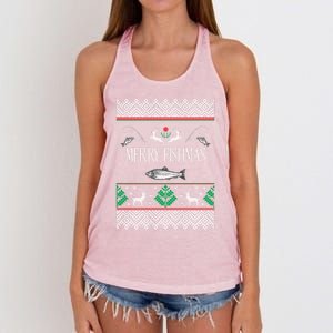 Ugly Fishing Christmas Bass Fish Merry Fishmas Funny Gift Women's Knotted Racerback Tank