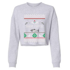 Ugly Fishing Christmas Bass Fish Merry Fishmas Funny Gift Cropped Pullover Crew