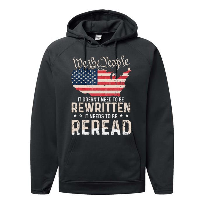 US Flag Constitution of the USA Needs To Be Reread Performance Fleece Hoodie