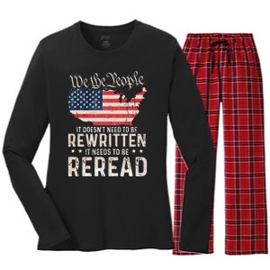 US Flag Constitution of the USA Needs To Be Reread Women's Long Sleeve Flannel Pajama Set 