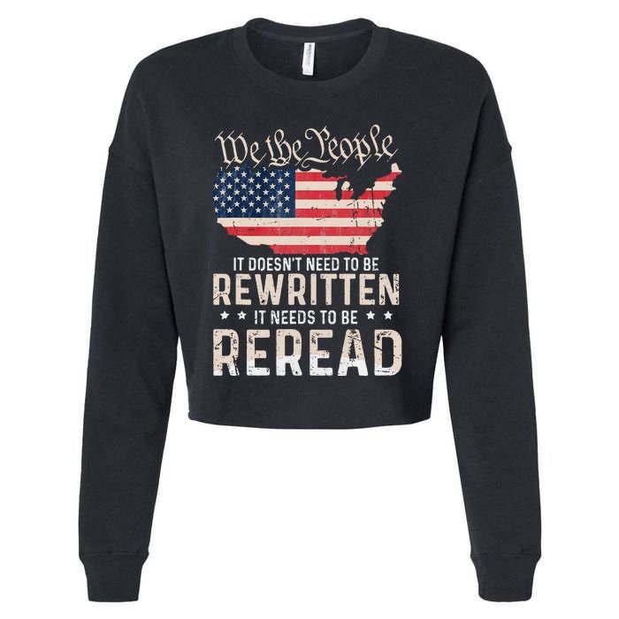 US Flag Constitution of the USA Needs To Be Reread Cropped Pullover Crew