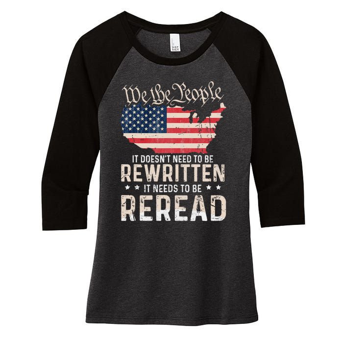 US Flag Constitution of the USA Needs To Be Reread Women's Tri-Blend 3/4-Sleeve Raglan Shirt