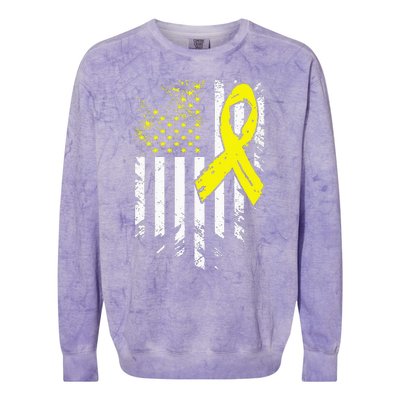 USA Flag Childhood Cancer Awareness Family Support Colorblast Crewneck Sweatshirt