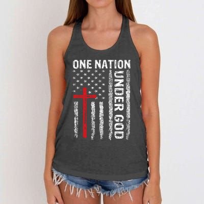 USA Flag Christian Faith Family Freedom Women's Knotted Racerback Tank