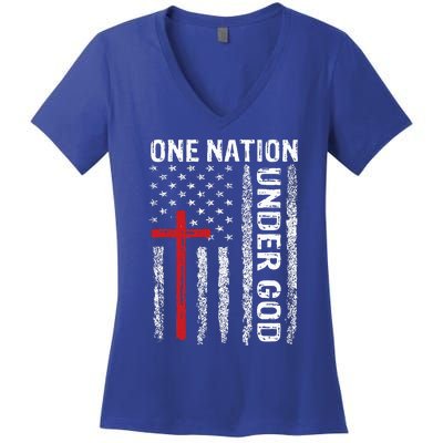 USA Flag Christian Faith Family Freedom Women's V-Neck T-Shirt