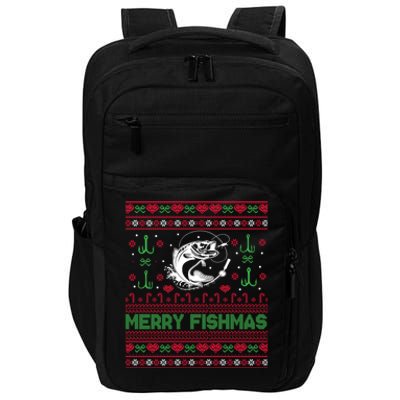 Ugly Fishing Christmas Bass Fish Merry Fishmas Funny Gift Impact Tech Backpack