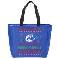 Ugly Fishing Christmas Bass Fish Merry Fishmas Funny Gift Zip Tote Bag