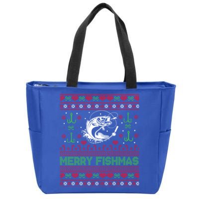 Ugly Fishing Christmas Bass Fish Merry Fishmas Funny Gift Zip Tote Bag