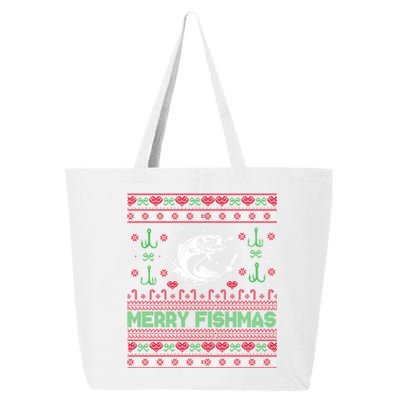 Ugly Fishing Christmas Bass Fish Merry Fishmas Funny Gift 25L Jumbo Tote