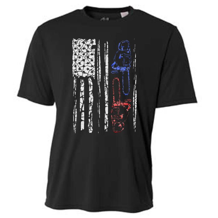 US FLAG CHAINSAW Lumberjack Logger Lumber Gift Cooling Performance Crew T-Shirt