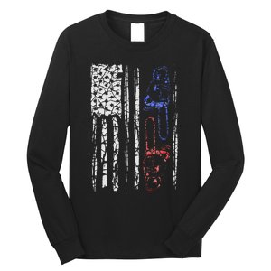 US FLAG CHAINSAW Lumberjack Logger Lumber Gift Long Sleeve Shirt