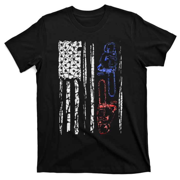 US FLAG CHAINSAW Lumberjack Logger Lumber Gift T-Shirt