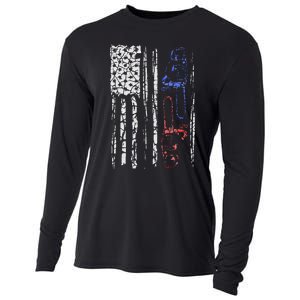 US FLAG CHAINSAW Lumberjack Logger Lumber Gift Cooling Performance Long Sleeve Crew