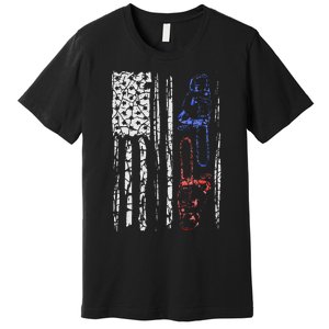 US FLAG CHAINSAW Lumberjack Logger Lumber Gift Premium T-Shirt