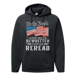 US Flag Constitution of the USA Needs To Be Reread Performance Fleece Hoodie