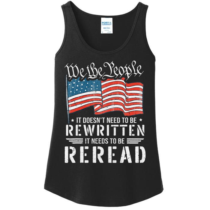 US Flag Constitution of the USA Needs To Be Reread Ladies Essential Tank