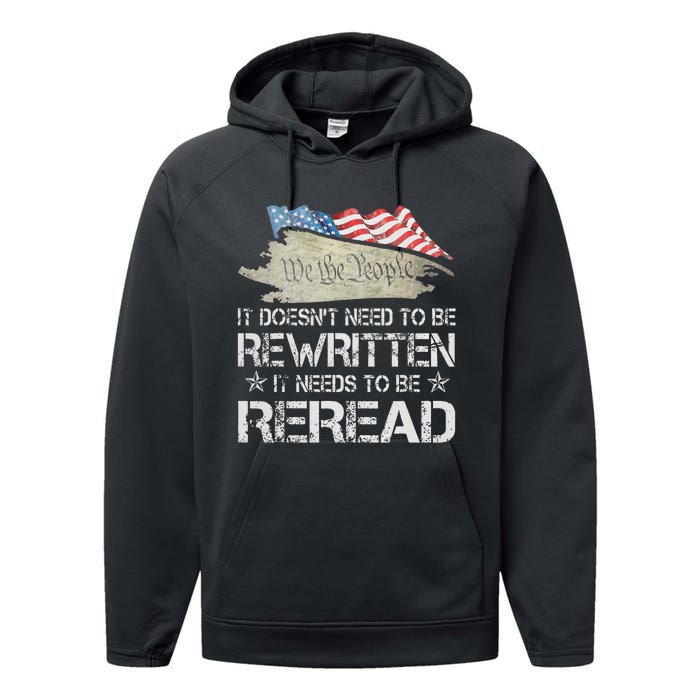 US Flag Constitution of the USA Needs To Be Reread Performance Fleece Hoodie