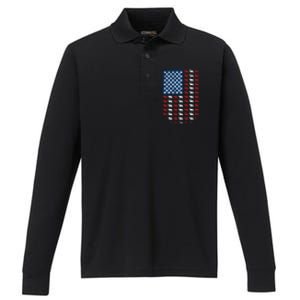 Us Flag Cow American Flag Usa 4th Of July Patriotic Gift Performance Long Sleeve Polo