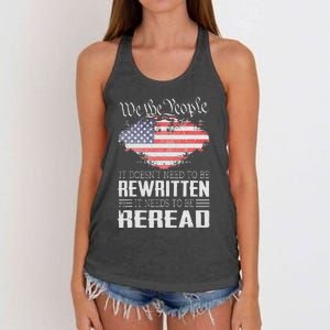 US Flag Constitution of the USA Needs To Be Reread Women's Knotted Racerback Tank