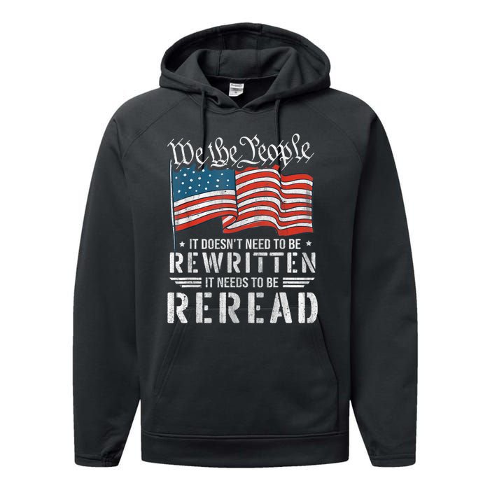 US Flag Constitution Of The USA Needs To Be Reread Performance Fleece Hoodie