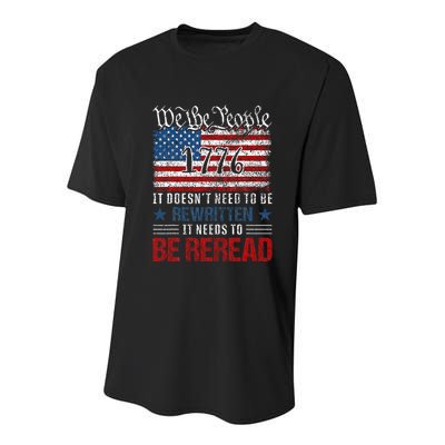 Us Flag Constitution Of The Usa Needs To Be Reread Youth Performance Sprint T-Shirt