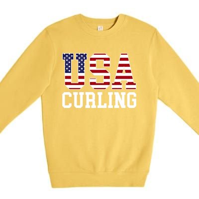 Usa Flag Curler American Curling Gift Premium Crewneck Sweatshirt