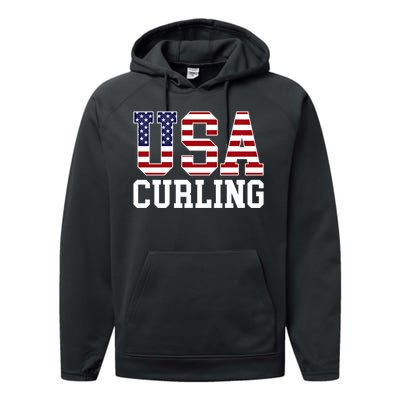 Usa Flag Curler American Curling Gift Performance Fleece Hoodie