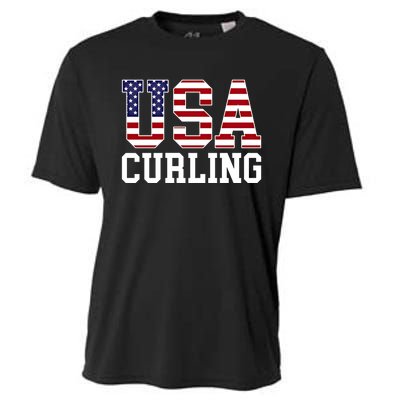 Usa Flag Curler American Curling Gift Cooling Performance Crew T-Shirt